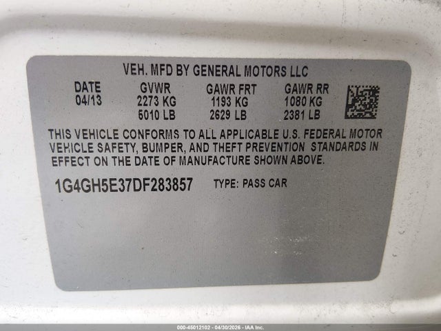 2013 Buick Lacrosse Premium 2 Group მანქანა იყიდება აუქციონზე, vin: 1G4GH5E37DF283857, აუქციონის ნომერი: 45012102