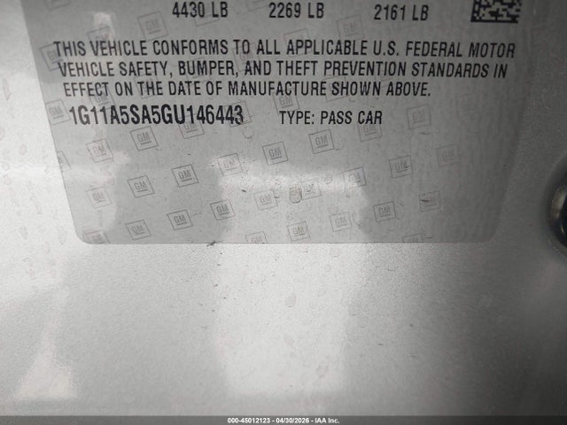 Продаж на аукціоні авто 2016 Chevrolet Malibu Limited 1fl, vin: 1G11A5SA5GU146443, номер лоту: 45012123