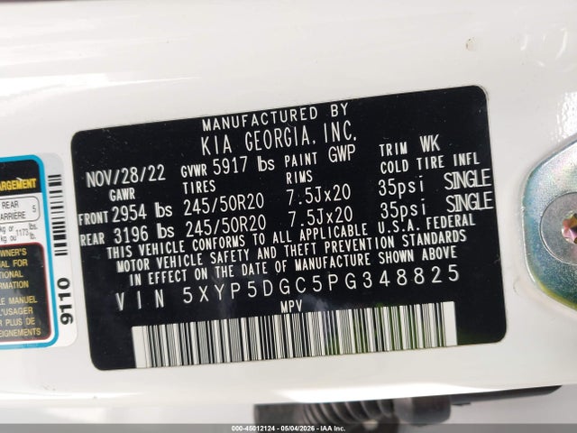 2023 Kia Telluride Sx Prestige მანქანა იყიდება აუქციონზე, vin: 5XYP5DGC5PG348825, აუქციონის ნომერი: 45012124