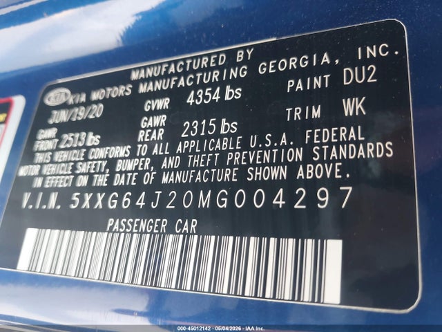 5XXG64J20MG004297 KIA K5 Gt-line