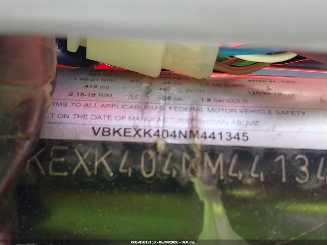 45012150 :رقم المزاد ، VBKEXK404NM441345 vin ، 2022 Ktm 500 Exc-f Six Days مزاد بيع