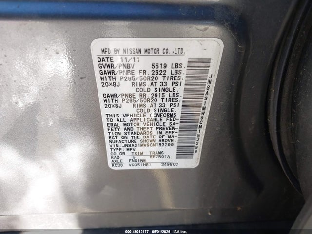 Aukcja sprzedaży 2012 Infiniti Fx35, vin: JN8AS1MW9CM153299, numer aukcji: 45012177