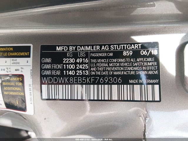 45012182 :رقم المزاد ، WDDWK8EB5KF769306 vin ، 2019 Mercedes-benz C 300 4matic مزاد بيع