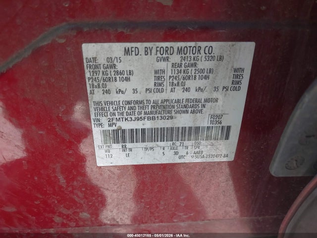 Ford EDGE SEL 2015 2FMTK3J95FBB13029 Image 9