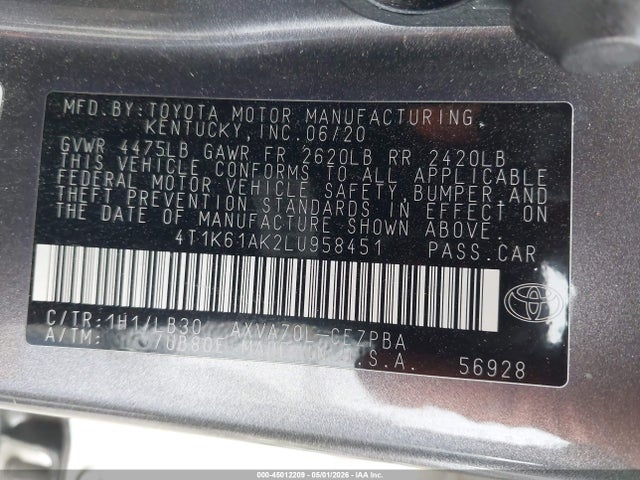 Toyota CAMRY XSE 2020 4T1K61AK2LU958451 Image 9