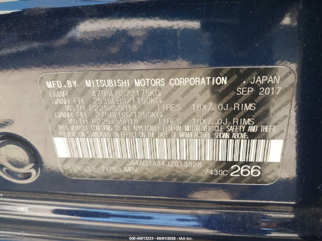 Aukcja sprzedaży 2018 Mitsubishi Outlander Se, vin: JA4AD3A34JZ013828, numer aukcji: 45012223