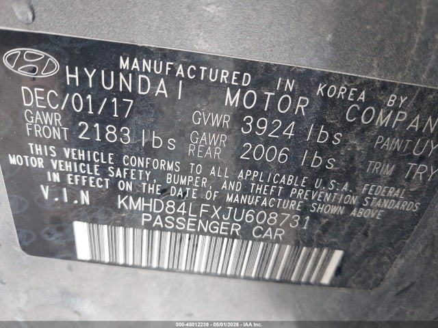 Aukcja sprzedaży 2018 Hyundai Elantra Sel, vin: KMHD84LFXJU608731, numer aukcji: 45012239