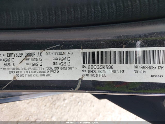 2014 Chrysler 200 Limited მანქანა იყიდება აუქციონზე, vin: 1C3CCBCG2EN172988, აუქციონის ნომერი: 45012257
