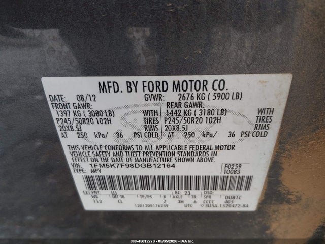Продаж на аукціоні авто 2013 Ford Explorer Limited, vin: 1FM5K7F98DGB12164, номер лоту: 45012270