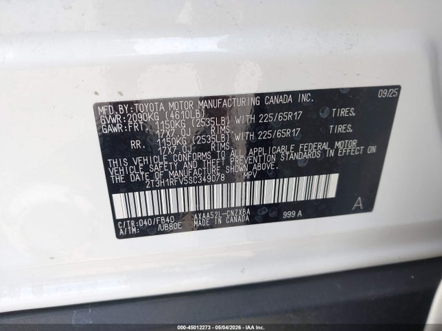 Продажа на аукционе авто 2025 Toyota Rav4 Le, vin: 2T3H1RFV5SC349078, номер лота: 45012273