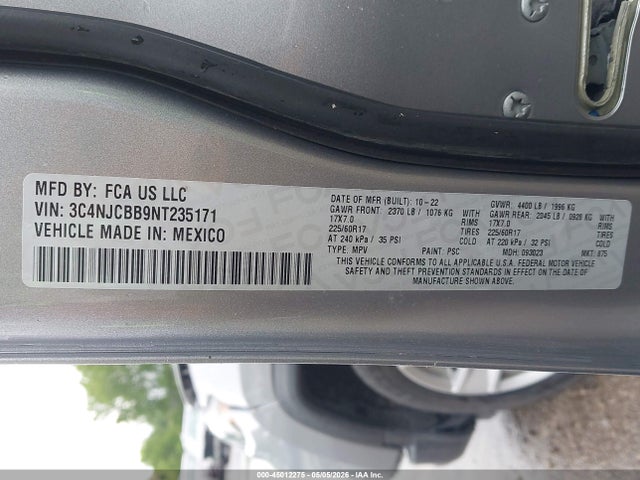 Aukcja sprzedaży 2022 Jeep Compass Latitude Fwd, vin: 3C4NJCBB9NT235171, numer aukcji: 45012275