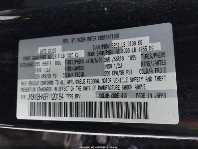 45012307 :رقم المزاد ، JM3KKBHA6R1120184 vin ، 2024 Mazda Cx-90 Phev Preferred مزاد بيع