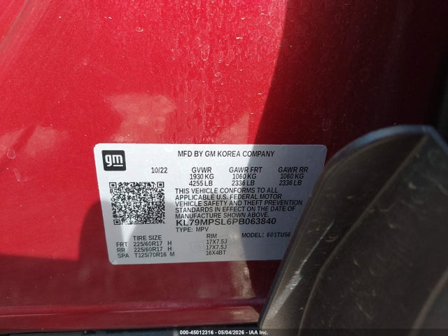 45012316 :رقم المزاد ، KL79MPSL6PB063840 vin ، 2023 Chevrolet Trailblazer Fwd Lt مزاد بيع