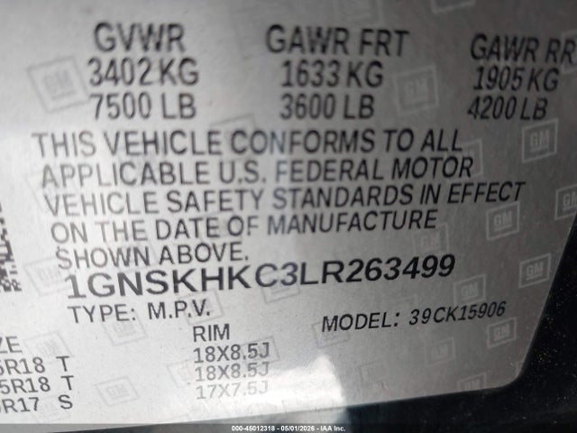 Chevrolet Suburban 4wd Lt 2020 1GNSKHKC3LR263499 Image 9