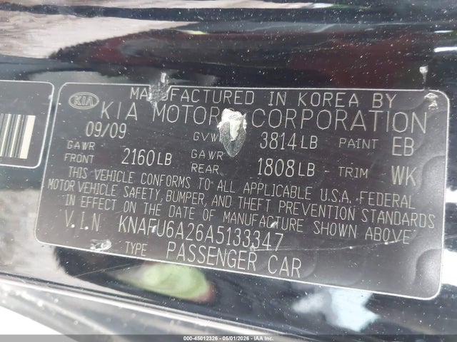 45012326 :رقم المزاد ، KNAFU6A26A5133347 vin ، 2010 Kia Forte Koup Ex مزاد بيع