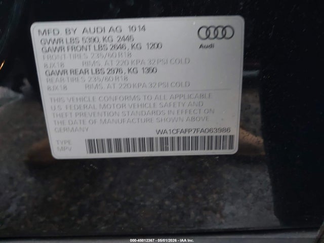 Aukcja sprzedaży 2015 Audi Q5 2.0t Premium, vin: WA1CFAFP7FA063986, numer aukcji: 45012367