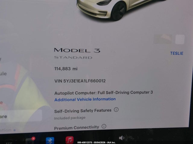 45012375 :رقم المزاد ، 5YJ3E1EA1LF660012 vin ، 2020 Tesla Model 3 Standard Range Plus Rear-wheel Drive/standard Range Rear-wheel Drive مزاد بيع