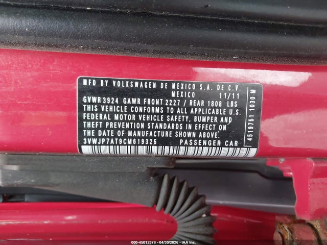 Продаж на аукціоні авто 2012 Volkswagen Beetle 2.5l, vin: 3VWJP7AT9CM619325, номер лоту: 45012378