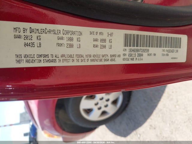 Auction sale of the 2007 Dodge Caliber, vin: 1B3HB28BX7D282599, lot number: 45012385