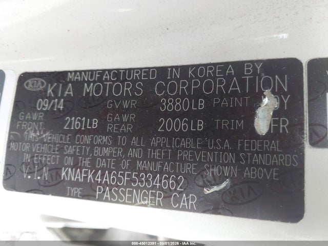 2015 Kia Forte Lx მანქანა იყიდება აუქციონზე, vin: KNAFK4A65F5334662, აუქციონის ნომერი: 45012391