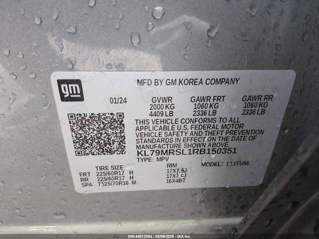 Aukcja sprzedaży 2024 Chevrolet Trailblazer Awd Lt, vin: KL79MRSL1RB150351, numer aukcji: 45012394