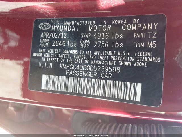 Продаж на аукціоні авто 2013 Hyundai Genesis 3.8, vin: KMHGC4DD0DU239598, номер лоту: 45012413