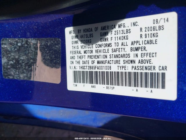 1HGCT2B85FA001006 Honda Accord Ex-l V-6