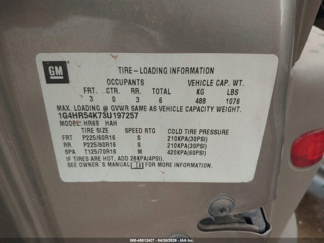45012427 :رقم المزاد ، 1G4HR54K73U197257 vin ، 2003 Buick Lesabre Limited مزاد بيع