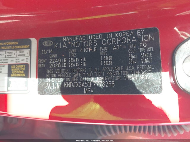 Aukcja sprzedaży 2015 Kia Soul !, vin: KNDJX3A51F7778268, numer aukcji: 45012431