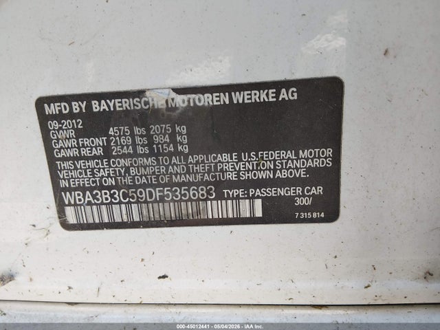 45012441 :رقم المزاد ، WBA3B3C59DF535683 vin ، 2013 Bmw 328i Xdrive مزاد بيع