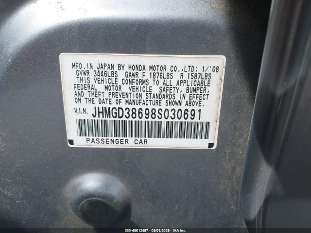 Aukcja sprzedaży 2008 Honda Fit Sport, vin: JHMGD38698S030691, numer aukcji: 45012457