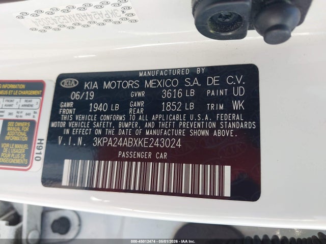 Aukcja sprzedaży 2019 Kia Rio S, vin: 3KPA24ABXKE243024, numer aukcji: 45012474