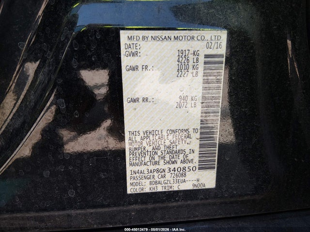 45012479 :رقم المزاد ، 1N4AL3AP8GN340850 vin ، 2016 Nissan Altima 2.5 S مزاد بيع