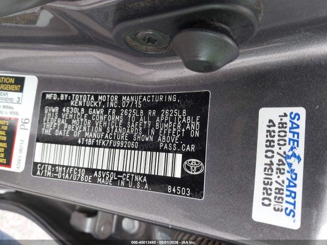 2015 Toyota Camry Le მანქანა იყიდება აუქციონზე, vin: 4T1BF1FK7FU992060, აუქციონის ნომერი: 45012480