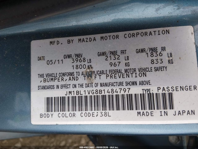 Aukcja sprzedaży 2011 Mazda Mazda3 I Touring, vin: JM1BL1VG8B1484797, numer aukcji: 45012482