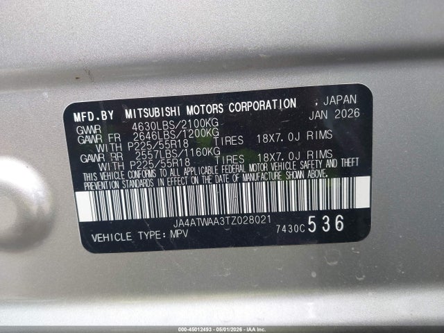 Aukcja sprzedaży 2026 Mitsubishi Eclipse Cross Black Edition S-awc/se S-awc/sel S-awc, vin: JA4ATWAA3TZ028021, numer aukcji: 45012493