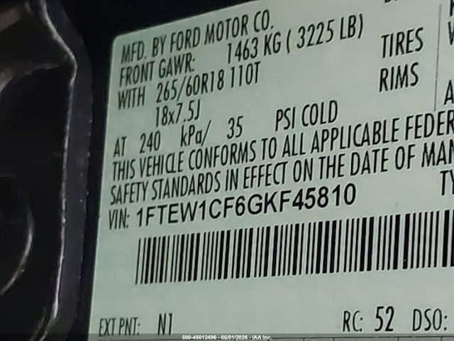 1FTEW1CF6GKF45810 Ford F-150 Xlt