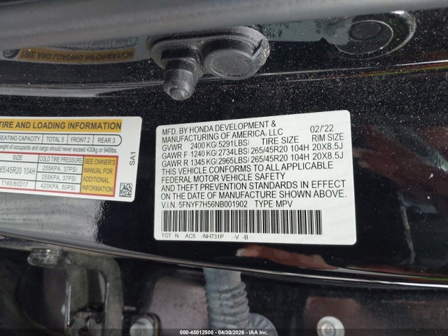 5FNYF7H56NB001902 Honda Passport 2wd Ex-l