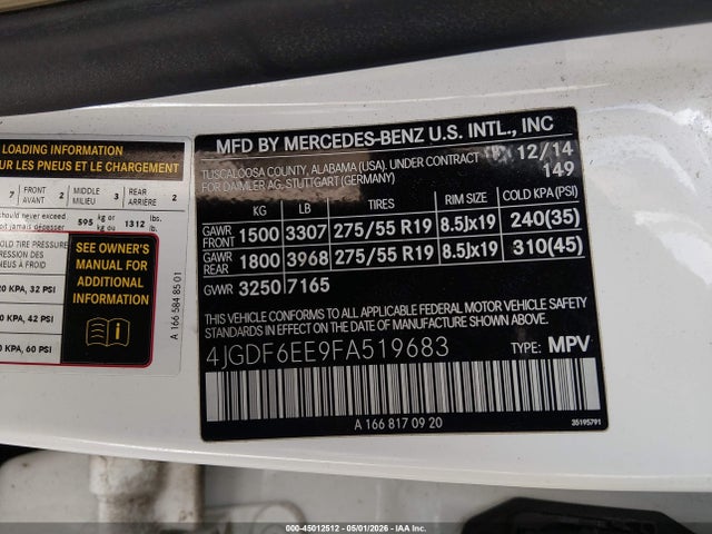 Продажа на аукционе авто 2015 Mercedes-benz Gl 450 4matic, vin: 4JGDF6EE9FA519683, номер лота: 45012512
