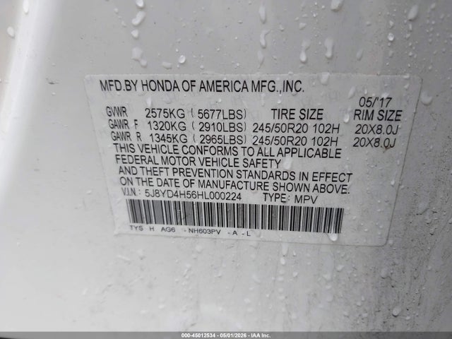 Продажа на аукционе авто 2017 Acura Mdx Technology Package, vin: 5J8YD4H56HL000224, номер лота: 45012534