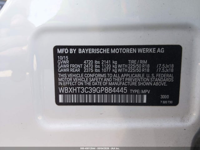Продажа на аукционе авто 2016 Bmw X1 Xdrive28i, vin: WBXHT3C39GP884445, номер лота: 45012544