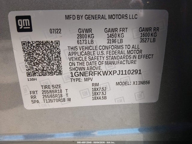 1GNERFKWXPJ110291 Chevrolet Traverse Fwd Ls