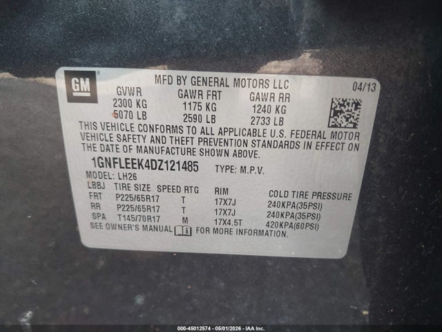 Продажа на аукционе авто 2013 Chevrolet Equinox 1lt, vin: 1GNFLEEK4DZ121485, номер лота: 45012574