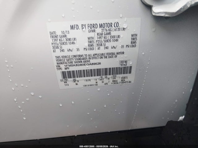 45012585 :رقم المزاد ، 1FM5K8D80EGA89626 vin ، 2014 Ford Explorer Xlt مزاد بيع