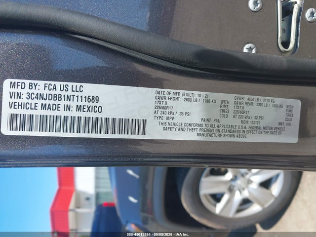 Продажа на аукционе авто 2022 Jeep Compass Latitude 4x4, vin: 3C4NJDBB1NT111689, номер лота: 45012594