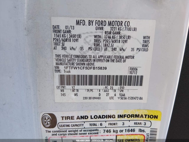 Aukcja sprzedaży 2013 Ford F-150 Xlt, vin: 1FTFW1CF5DFB15839, numer aukcji: 45012600