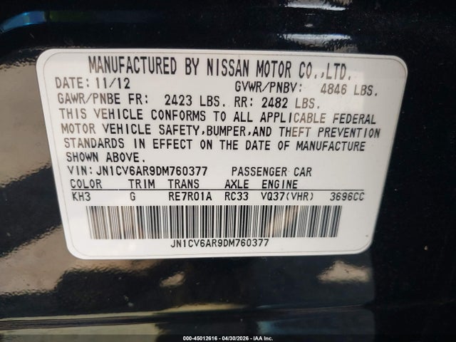 Aukcja sprzedaży 2013 Infiniti G37x, vin: JN1CV6AR9DM760377, numer aukcji: 45012616