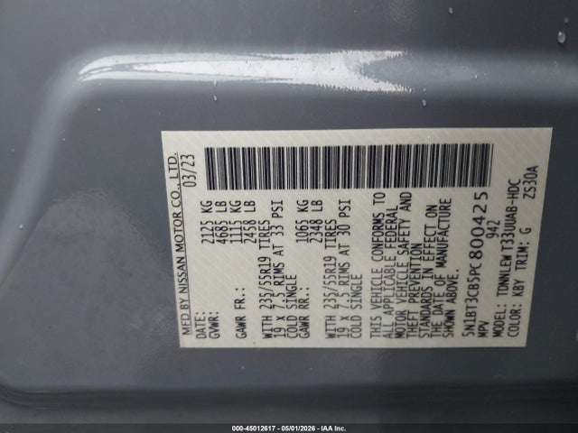 2023 Nissan Rogue Sl Intelligent Awd მანქანა იყიდება აუქციონზე, vin: 5N1BT3CB5PC800425, აუქციონის ნომერი: 45012617