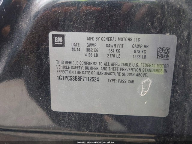 Aukcja sprzedaży 2015 Chevrolet Cruze 1lt Auto, vin: 1G1PC5SB8F7112524, numer aukcji: 45012625