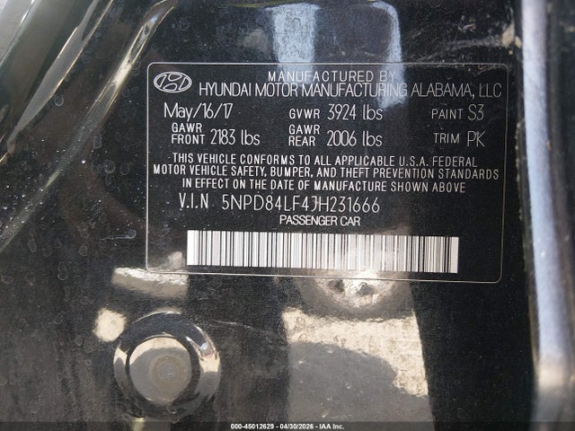 5NPD84LF4JH231666 Hyundai ELANTRA SEL
